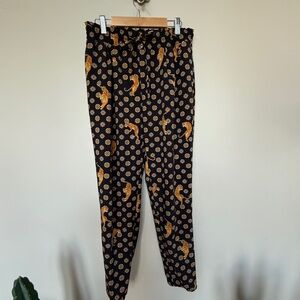 Zara Tiger Print Pants Black Gold Drawstring Statement Trouser